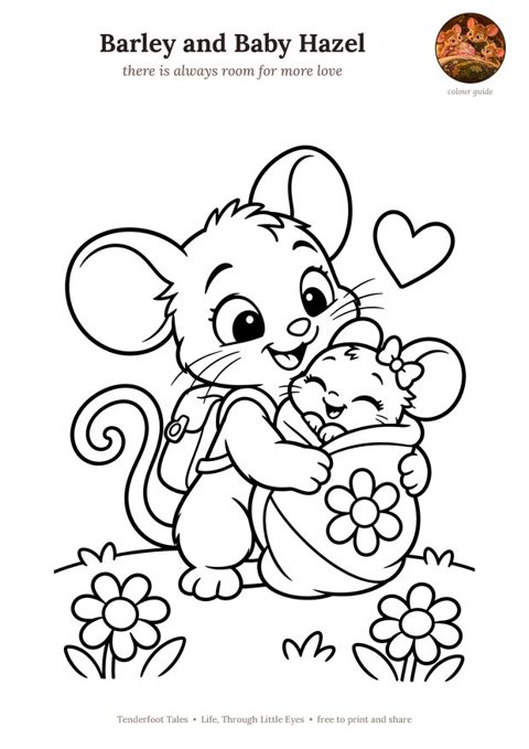 Preview of the Barley and Baby Hazel colouring page