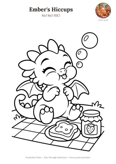 Preview of the Ember's Hiccups colouring page